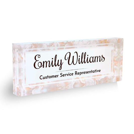 Customized Clear Acrylic Thick 8x3" Desk Name Plate Block with Personalized Logo - Professional Office Decor - Customized Acrylic Plate Gift for Teacher Co-workers (Mother of Pearl)