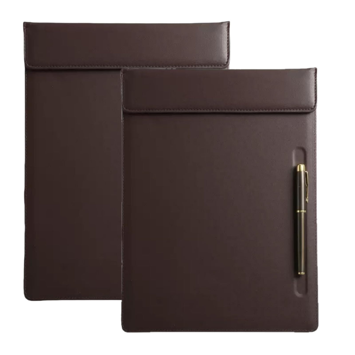 A4 PU Leather Clipboard, 2-Pack with Magnetic Clip, Pen Holder & Ultra-Smooth Surface | Professional Writing Board for Office Meetings, Restaurant Menu, Hotel Service (Brown)