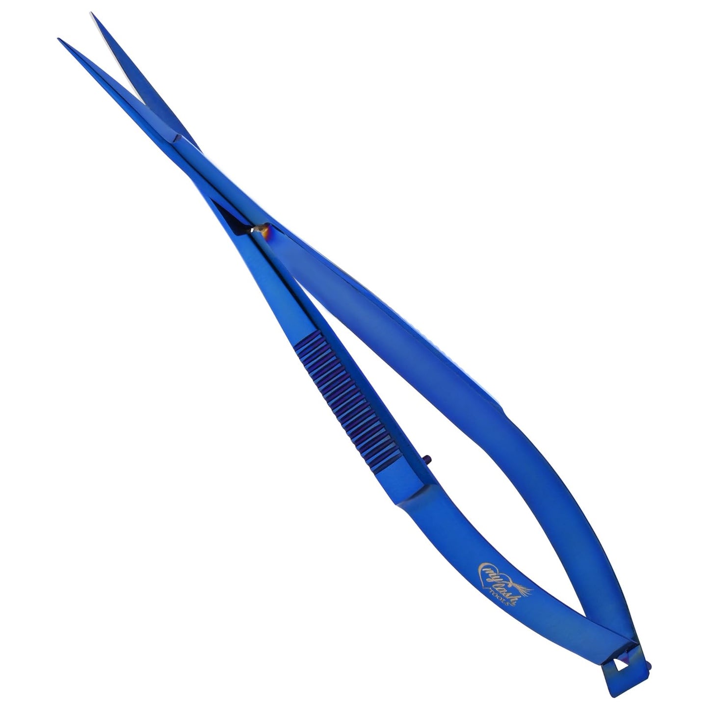 Cross Edge Spring Scissors 5 Inch straight Stainless Steel Precision Eyebrow & Eyelash Shaping & Trimming Scissor, Snips Squeeze, Embroidery & Knitting Micro Tip Craft (Blue)
