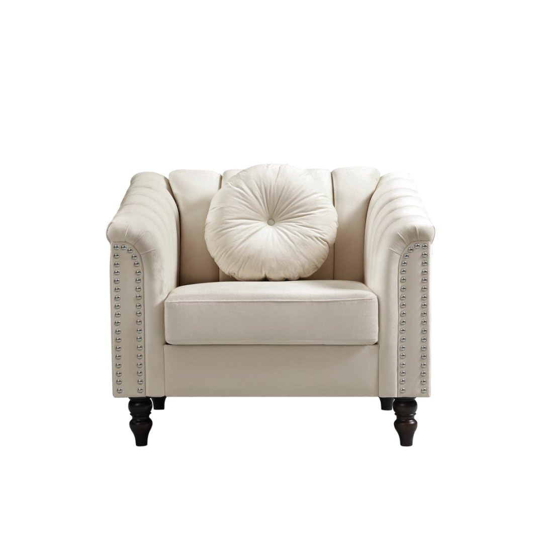 UOCFYK Accent Chair, Single Couch Chair with Style Button Tufted, Scroll Arms and Nailhead for Living Room, Office, Apartment, White