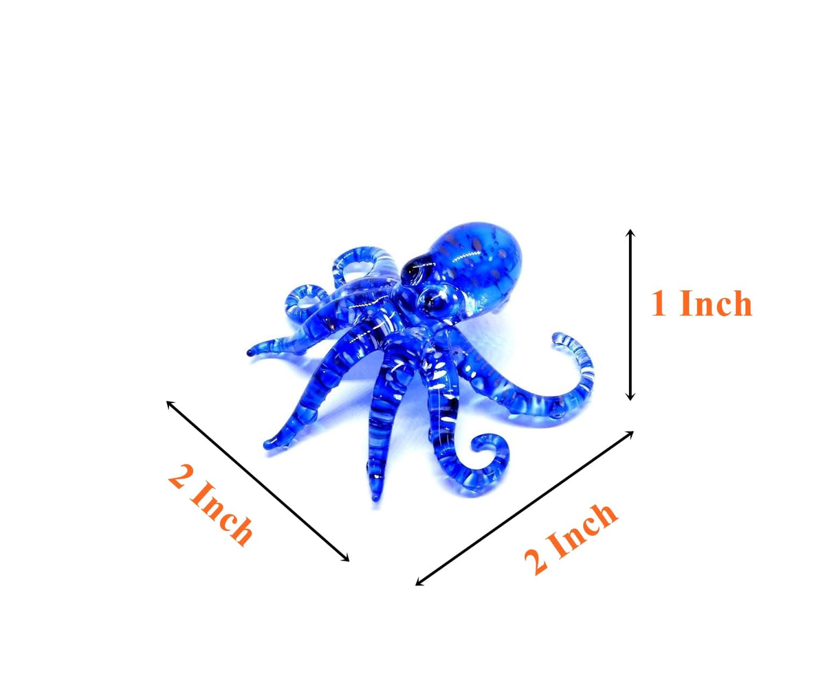 Handmade Mini 2" Blow Glass Sea Animals Figurine Art, Octopus, Cool Stuff, Home or Garden Decor Gift Ideas (Blue with Silver Polka Dots) No.9