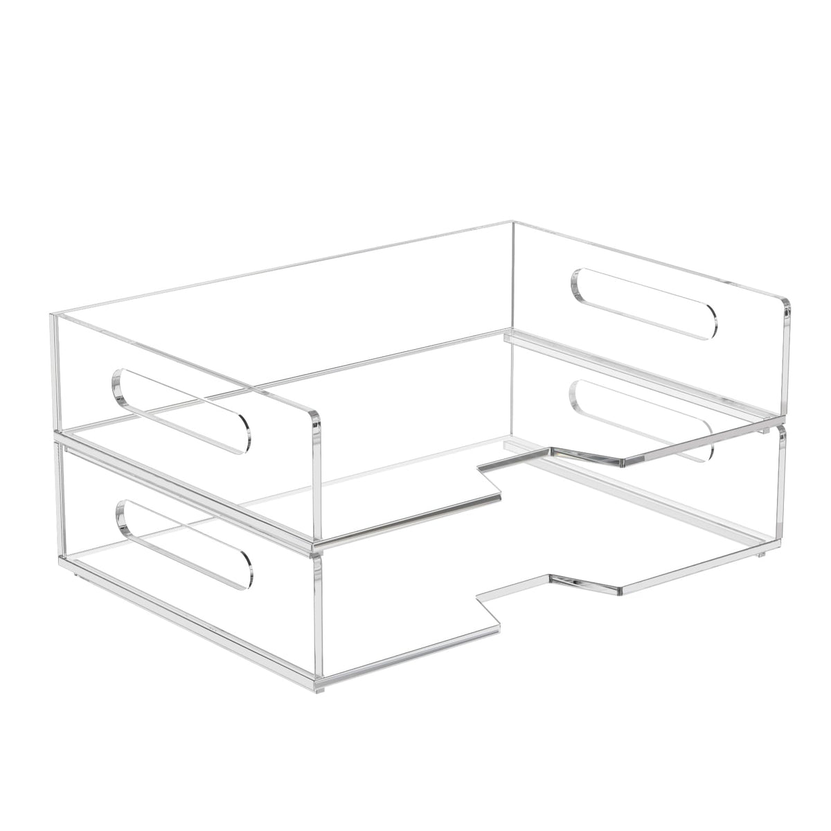 HIIMIEI Acrylic Paper Tray 2 Pack Clear Letter Tray Desk Stackable Organizer for School, Home, Office - Horizontal