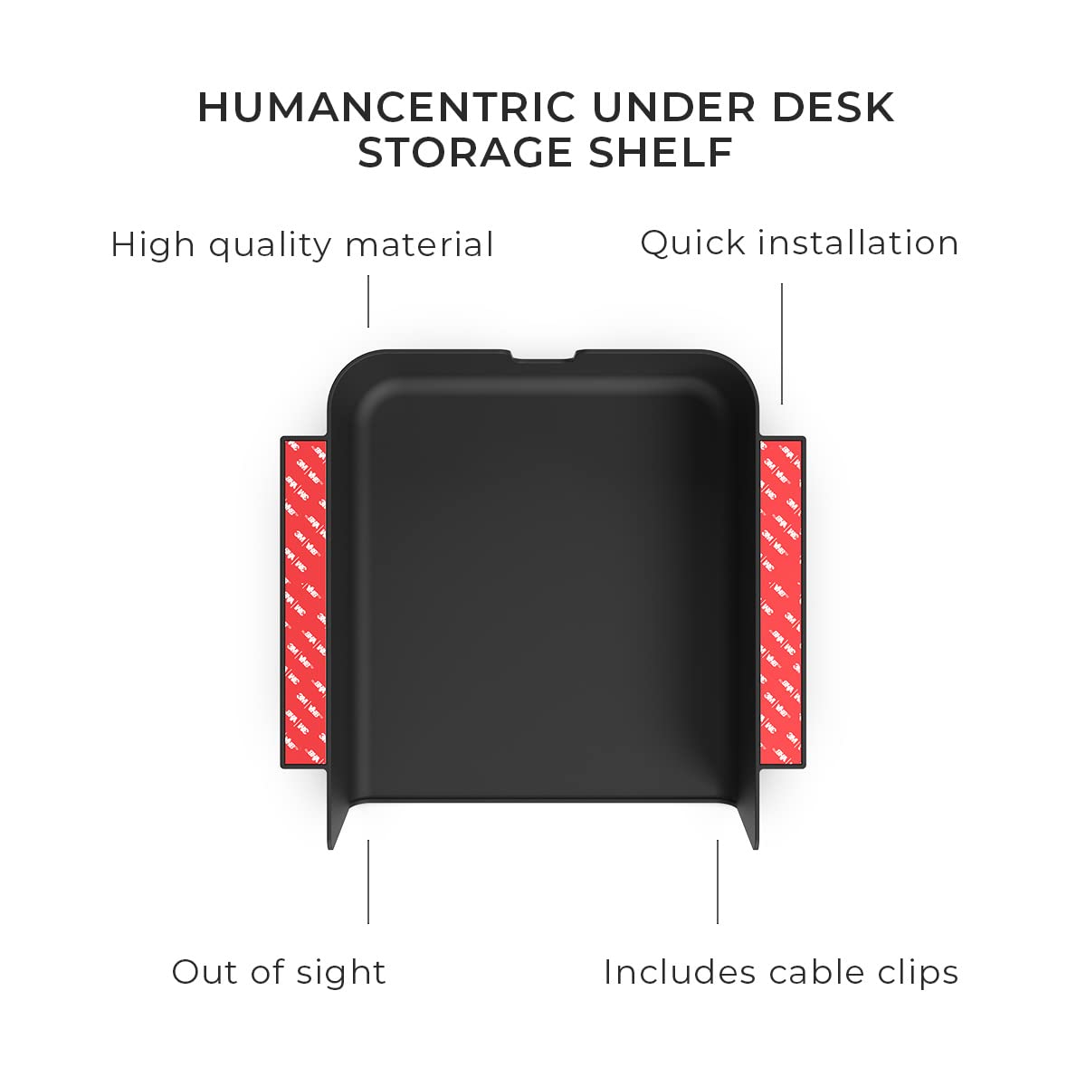 HumanCentric Under Desk Storage Shelf, Drawer Organizer for Office, Workstations, Tables, Sit Stand Desks, Gaming Setups, Mountable Storage Tray, Cable Management, Screw or Stick On with VHB Tape
