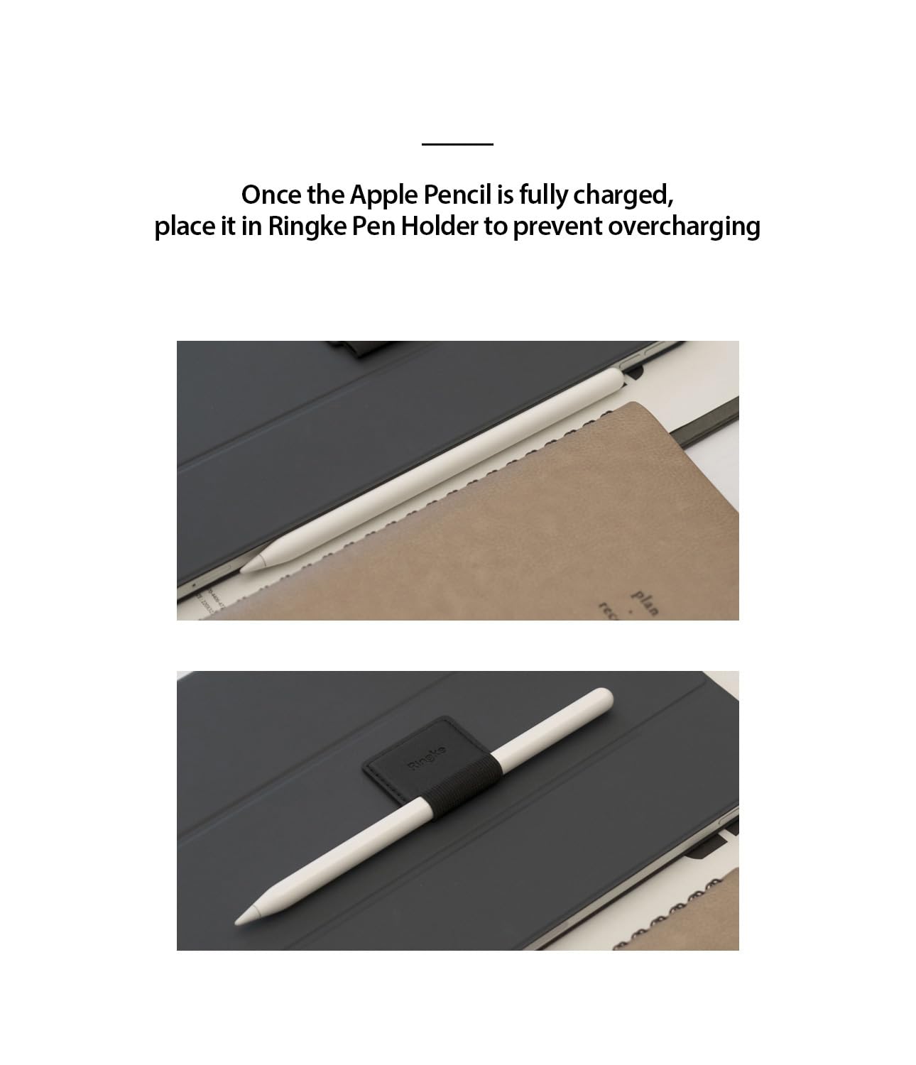 Ringke Pen Holder for Apple Pencil, Journal, Notebooks, and More - 3M Self Adhesive PU Leather Durable Pen Loop with Elastic (3 PACK) - Black