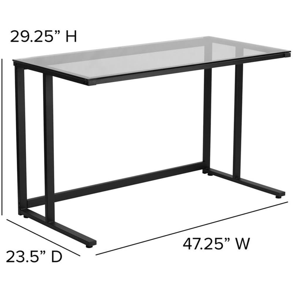 Flash Furniture Singleton Glass Desk with Black Pedestal Metal Frame