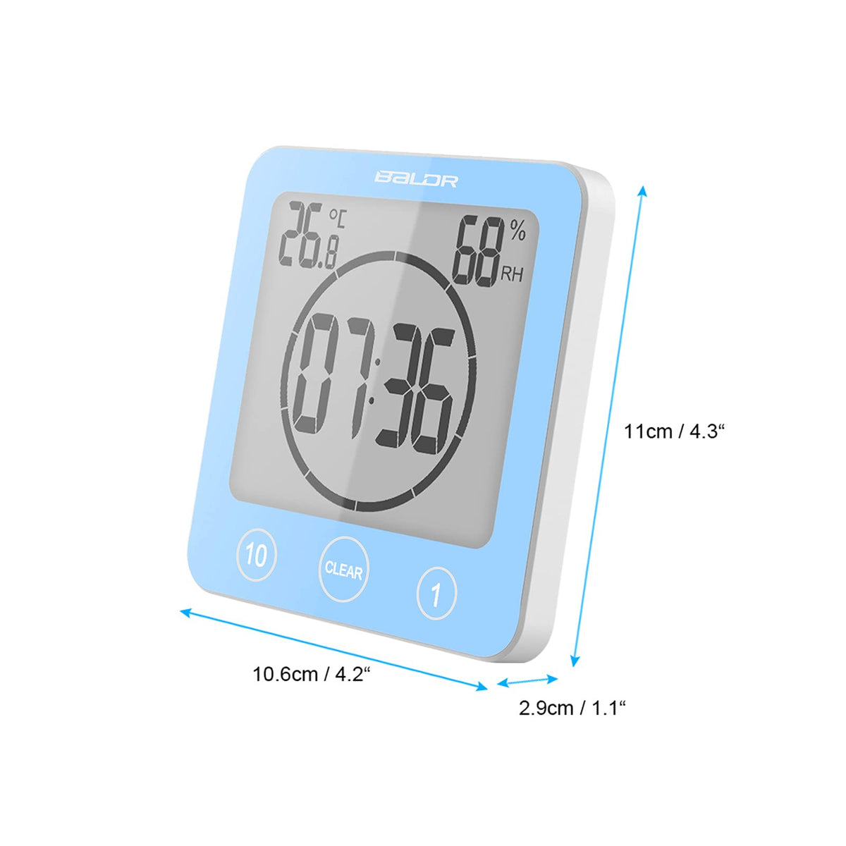 Digital Bathroom Shower Wall Clock Timer, LCD Digital Wall Clock with Suction Waterproof Temperature Humidity Gauge, Touch Screen Timer, Large Countdown Visual Timer Hanging Wall Clock