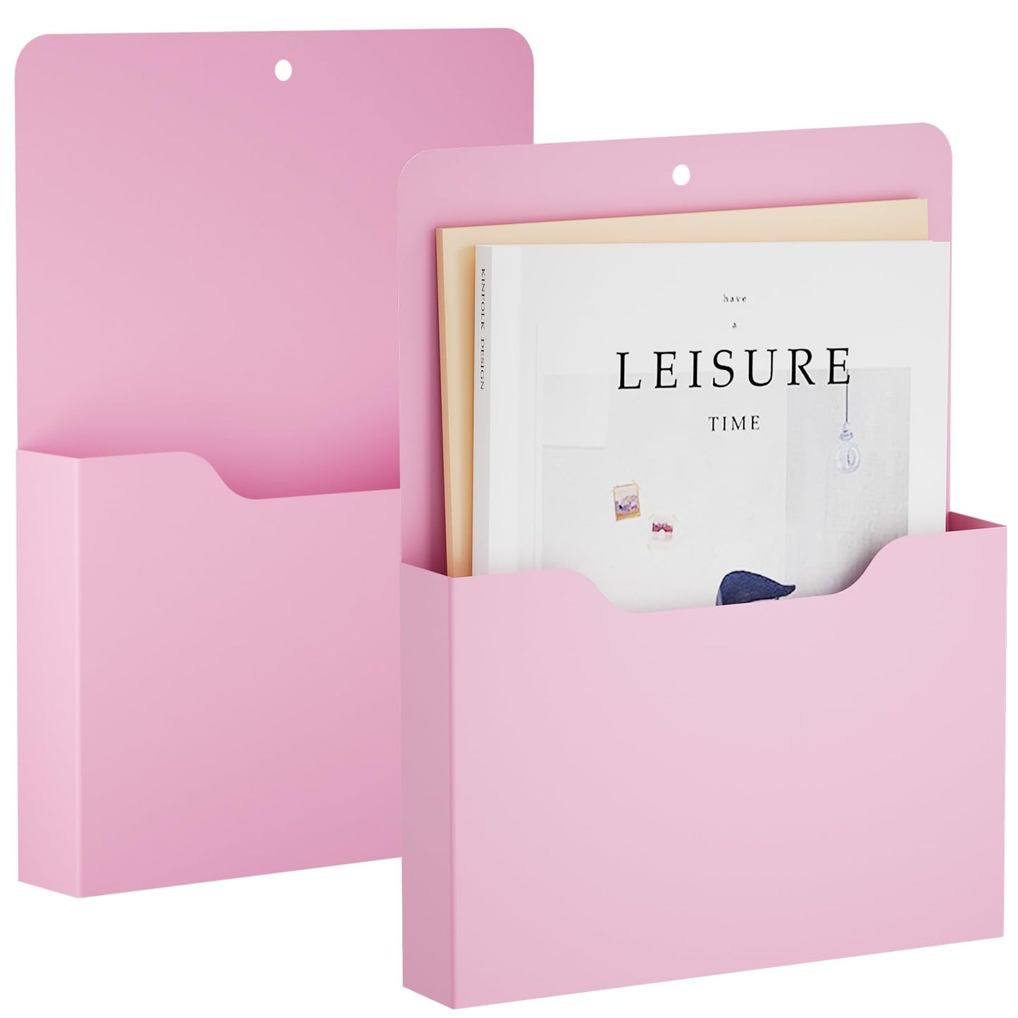 Marbrasse 2 Pack Magnetic File Holder - Paper Holder, Pocket Organizer,Hanging Wall File Organizer Office Supplies Storage, Magazine Mail Organizer Case for Notebooks,Planners,Letter (Pink)