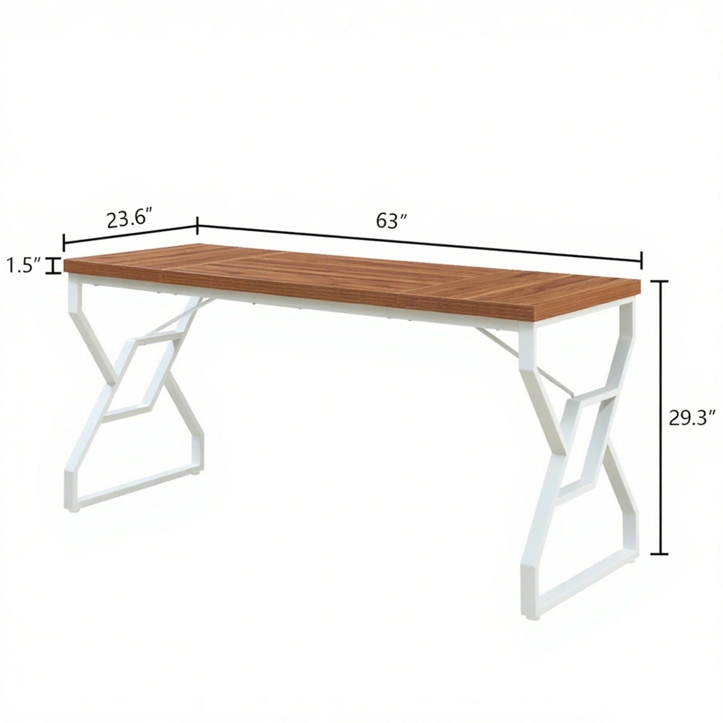 HOMISSUE 63-inch Executive Desk, Large Writing Desk with Engineered Wood Tabletop and Metal Frame, Rustic Home Office Desks with Sturdy Structure, Long Computer Desks for Home Office, Study Room,White