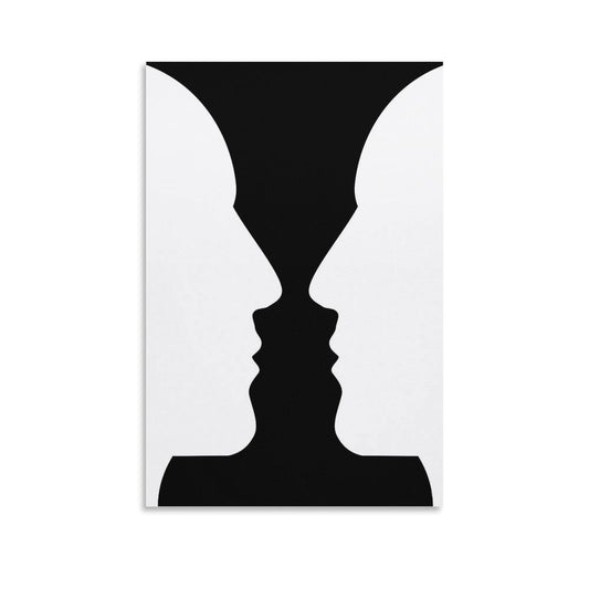 Optical Illusion Vase Faces Canvas Printing Wall Art Prints Posters Black And White Minimalist Scandinavian Wall Decor for Living Room Bedroom Office Study Classroom Modern Home 12x18inch(30x45cm)