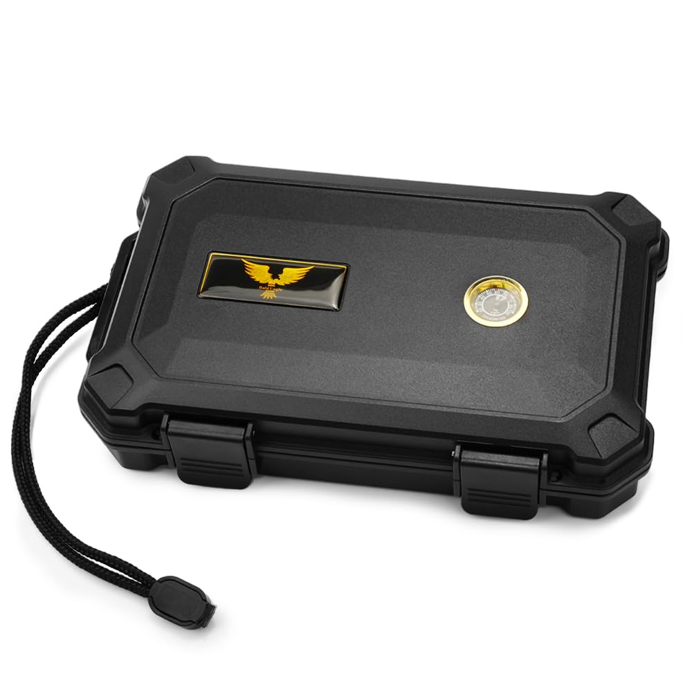Bald Eagle Cigar Humidor Box, Travel Humidor with Humidifier Hygrometer, Portable Case for 5 Cigars, Waterproof | Crushproof | Airtight