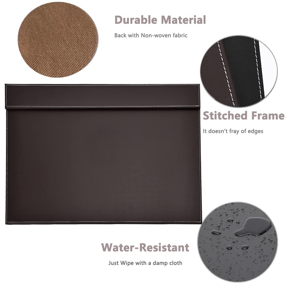 KINGFOM Ultra-Smooth PU Leather Desk Pad & Mat Office Desk Drawing & Writing Board A3/ A4 File Paper Clip Table Protector Mat on Top Large 24''x18'' (Brown)