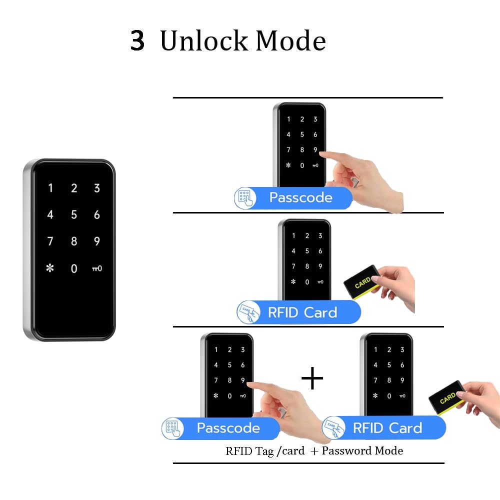 RFID Lock – Digital Keyless Cabinet Locks with Password & Card Access, Dual & Single Unlock Modes, Public/Private Use, Touch Keypad for Gym Lockers, Drawers, Office Cabinets