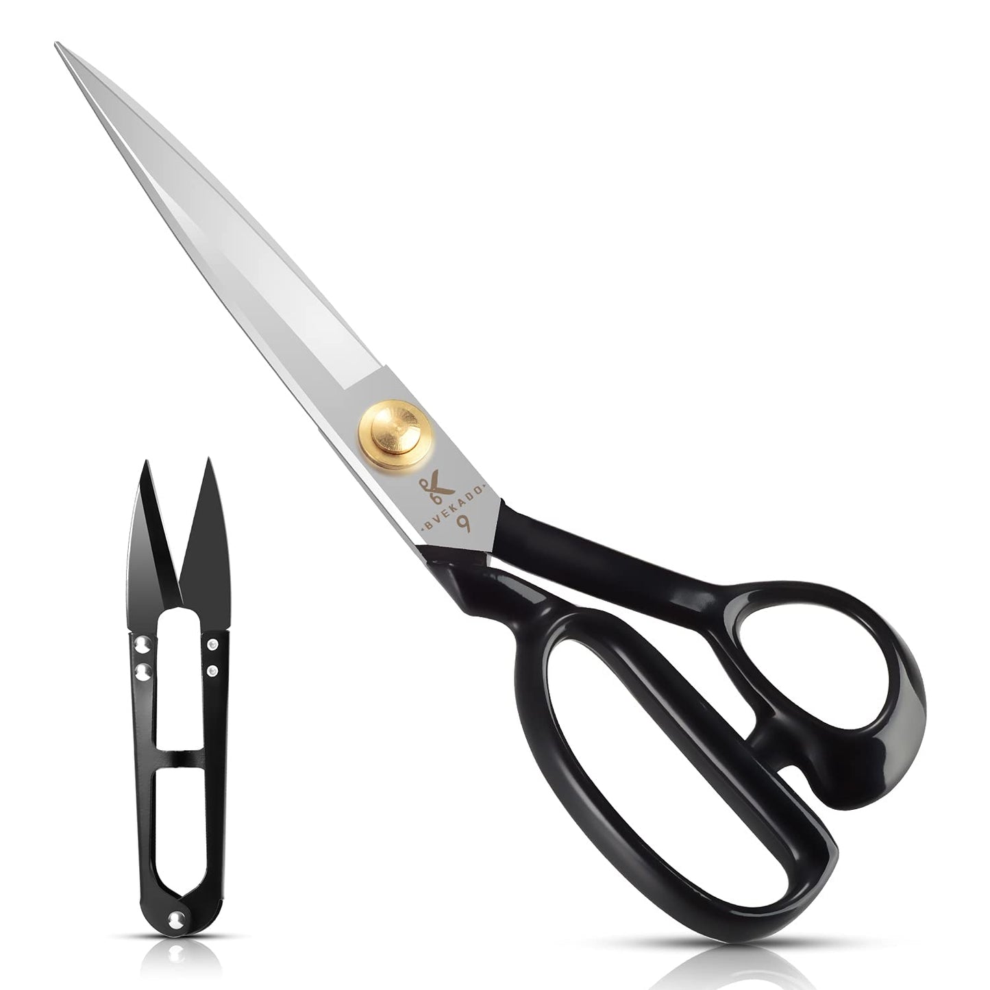 BVEKADO Sewing Scissors 9 Inch, Fabric Dressmaker Scissors Heavy Duty Shears for Tailors Dressmaking, Professional for Upholstery Crafting-Cutting Fabric Leather Paper(High-carbon Steel) White