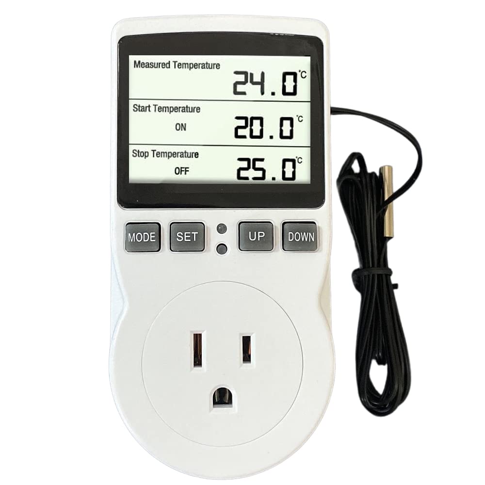 Plug in Thermostat Temperature Controller Heavy Duty Digital Thermostat Outlet Plug Heating Cooling Mode Countdown Timer