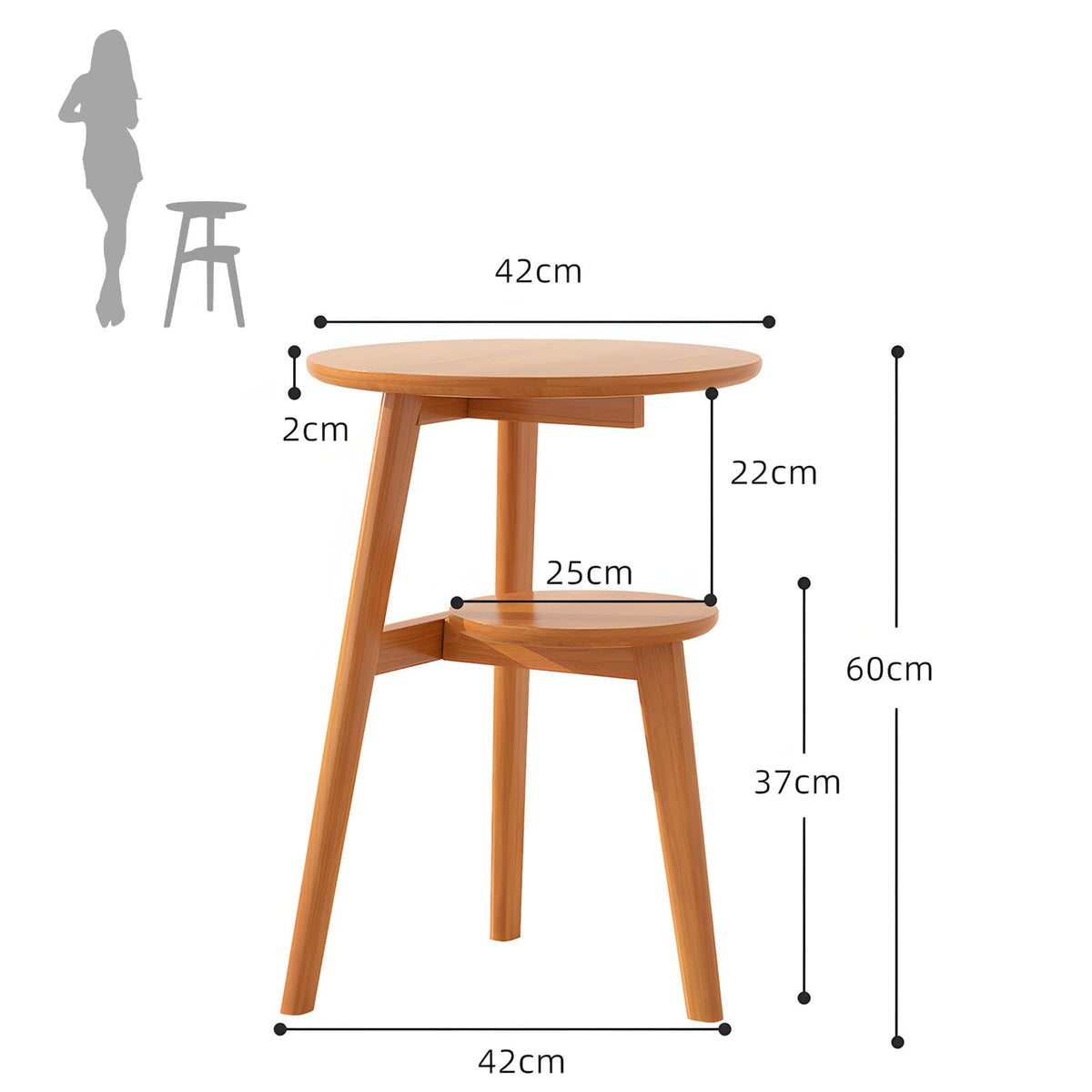 Towood Lifee Side Table, Small Round End Table with 2-Tier Shelf, Solid Wood Nightstand for Small Spaces, Mid Century Modern Accent Table for Living Room Bedroom, Natural