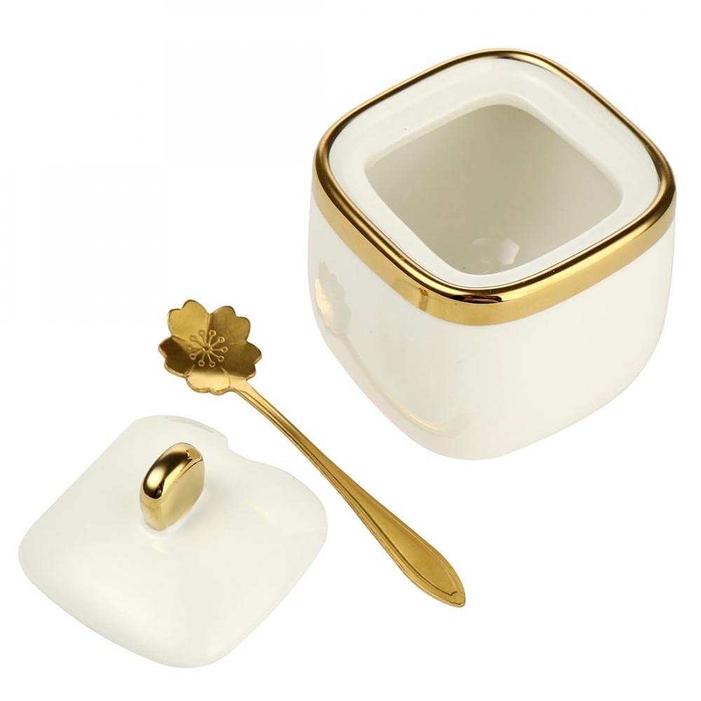 Set of 3 Porcelain Condiment Jar Spice Container with Lids, Ceramic Sugar Bowls Condiment Pots Spice Jars Seasoning Box Set, Best Spice jar for Your Home, Kitchen, Counter (White suit)