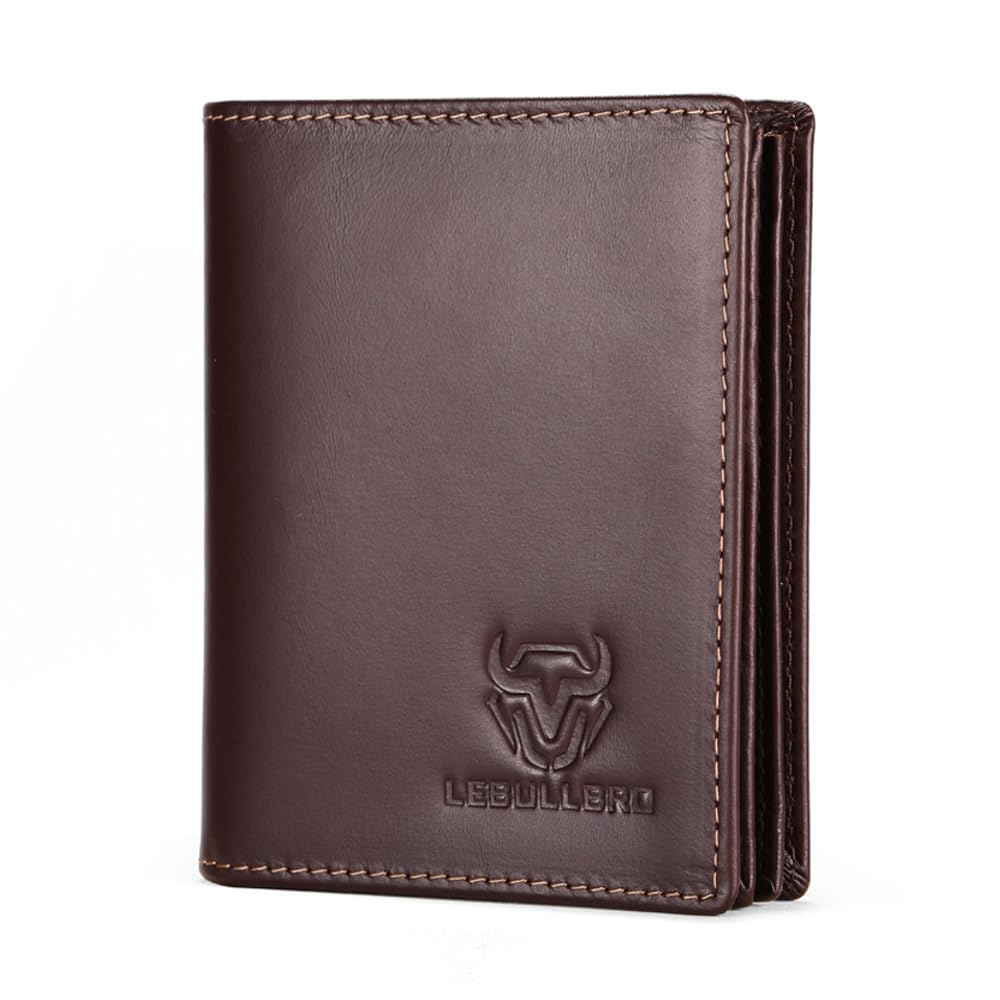 LEBULLBRO Leather Wallet for Mens Bifold Wallet RFID Blocking Large Capacity Purse Credit Card Holder for Men with 15 Card Slots (Coffee)