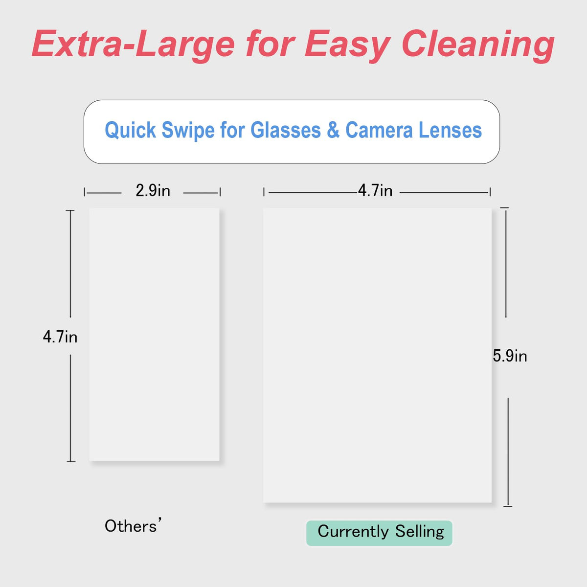 Disposable Lens Cleaning Wipes, Large 4.7" x 5.9" Size, 200 Count (2 Packs of 100), Multi-Purpose Cleaning Cloths for Glasses, Screens, Camera Lenses