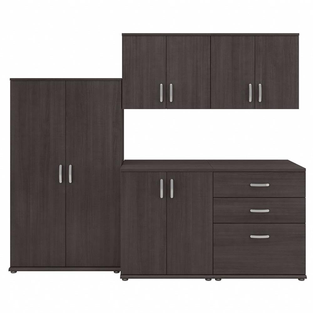 Bush Business Furniture Universal 92W 5 Piece Modular Storage Set with Floor and Wall Cabinets in Storm Gray