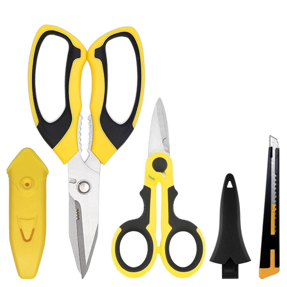 Heavy Duty Scissors, Sharp Scissors All Purpose Heavy Duty with Serrated Edge, Comfortable Non-Slip Handle, Easy Cutting Cardboard, Wires, Fabric, Leather, Iron Mesh (Yellow)