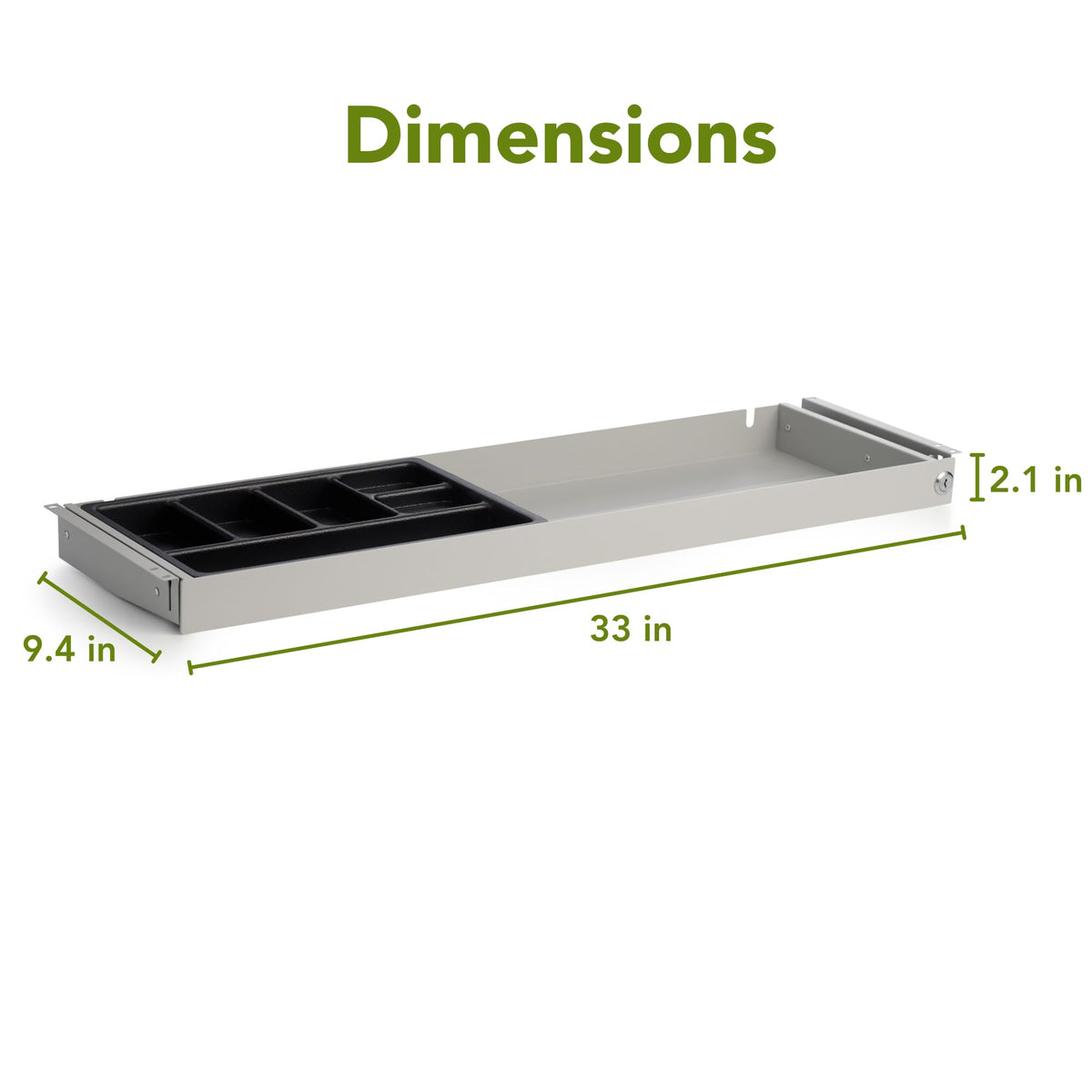 PERFECT POSTURE Under Desk Storage Drawer with Lock — Slim Pen & Pencil Drawer for Regular & Sit-Stand Standing Desks, Gray (33” x 9.4”)