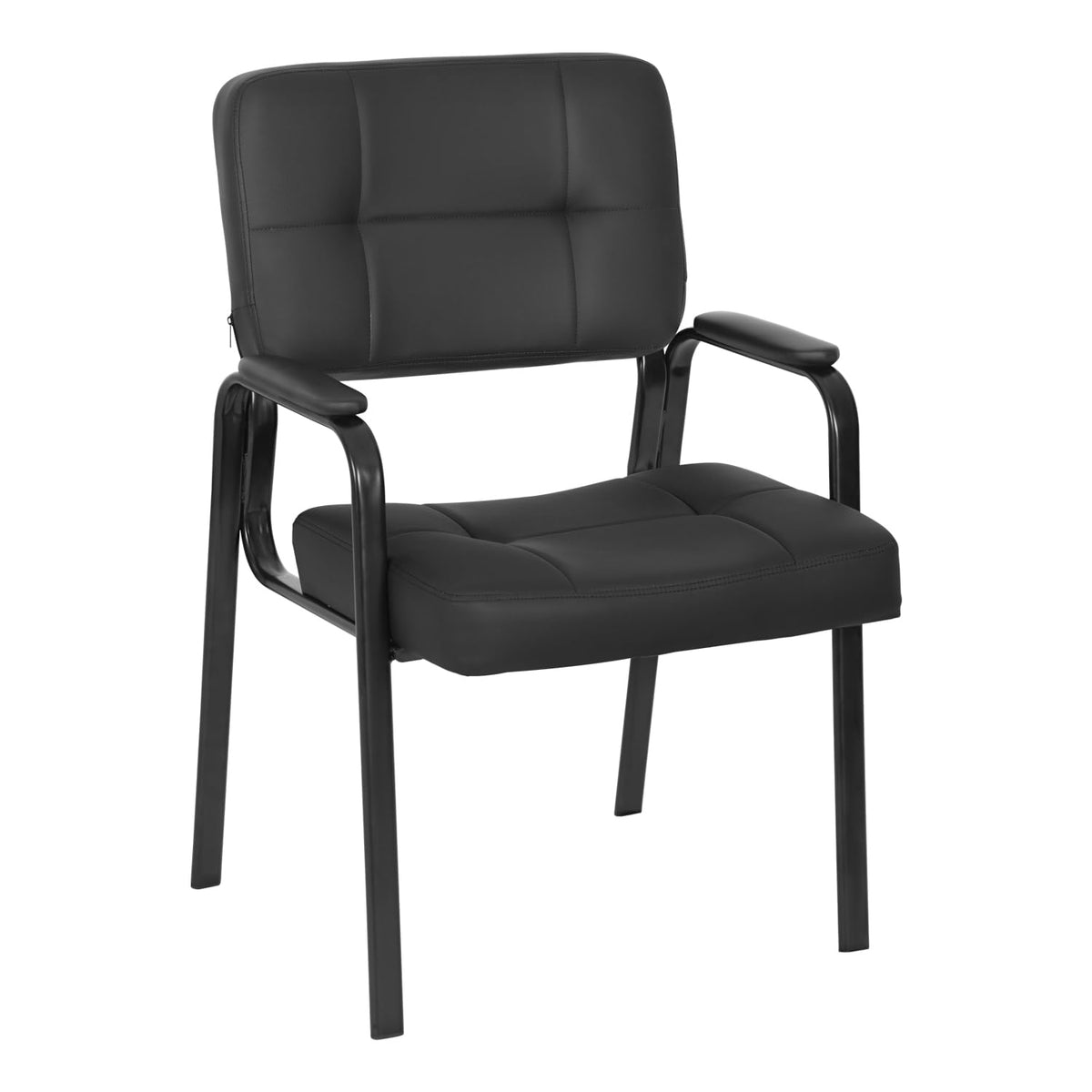 FDW Office Guest Chair Reception Chair Waiting Room Chairs with Padded Armrest PU Leather for Home Office Reception Meeting Room Chair Lobby No Wheels, Black