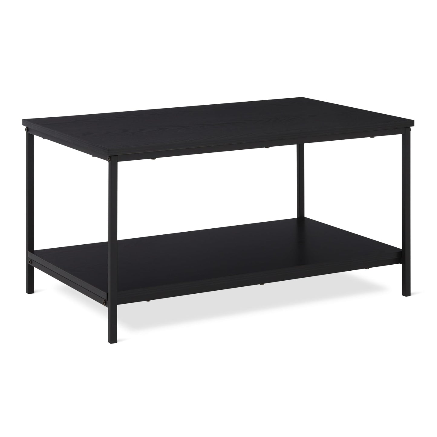 Amazon Basics Rectangular Coffee Table with Bottom Shelf, Living Room Centre Table, Easy to Assemble, 19.9" D x 31.5" W x 16.5" H, Black Woodgrain