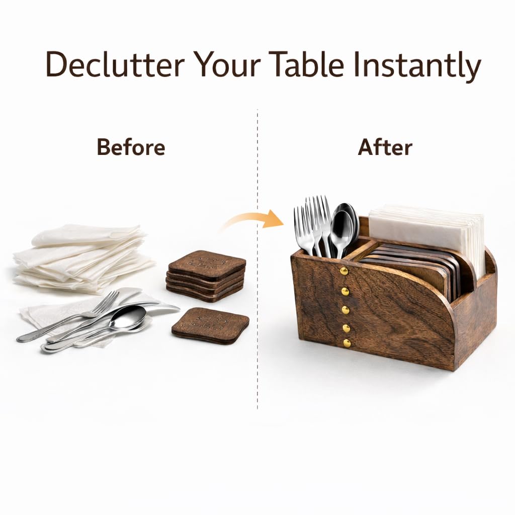 Divit Wooden Drink Coasters Eco-Friendly, Super Absorbent, Handcrafted Antique Look | Tea & Coffee Coasters for Table Protection, Reusable Rustic Home & Office Décor (Dining Table Organizer)