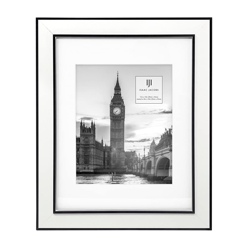 Isaac Jacobs 11x14 (Matted 8x10) White w/Black (Vertical & Horizontal) Double Border Picture Frame, Wall-Mountable, Made for Photo Gallery and Wall Art, Home or Office (11x14, White W/Black)