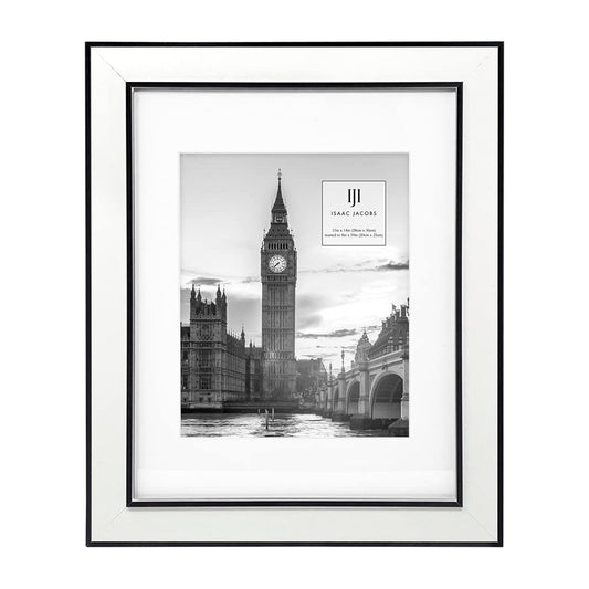 Isaac Jacobs 11x14 (Matted 8x10) White w/Black (Vertical & Horizontal) Double Border Picture Frame, Wall-Mountable, Made for Photo Gallery and Wall Art, Home or Office (11x14, White W/Black)