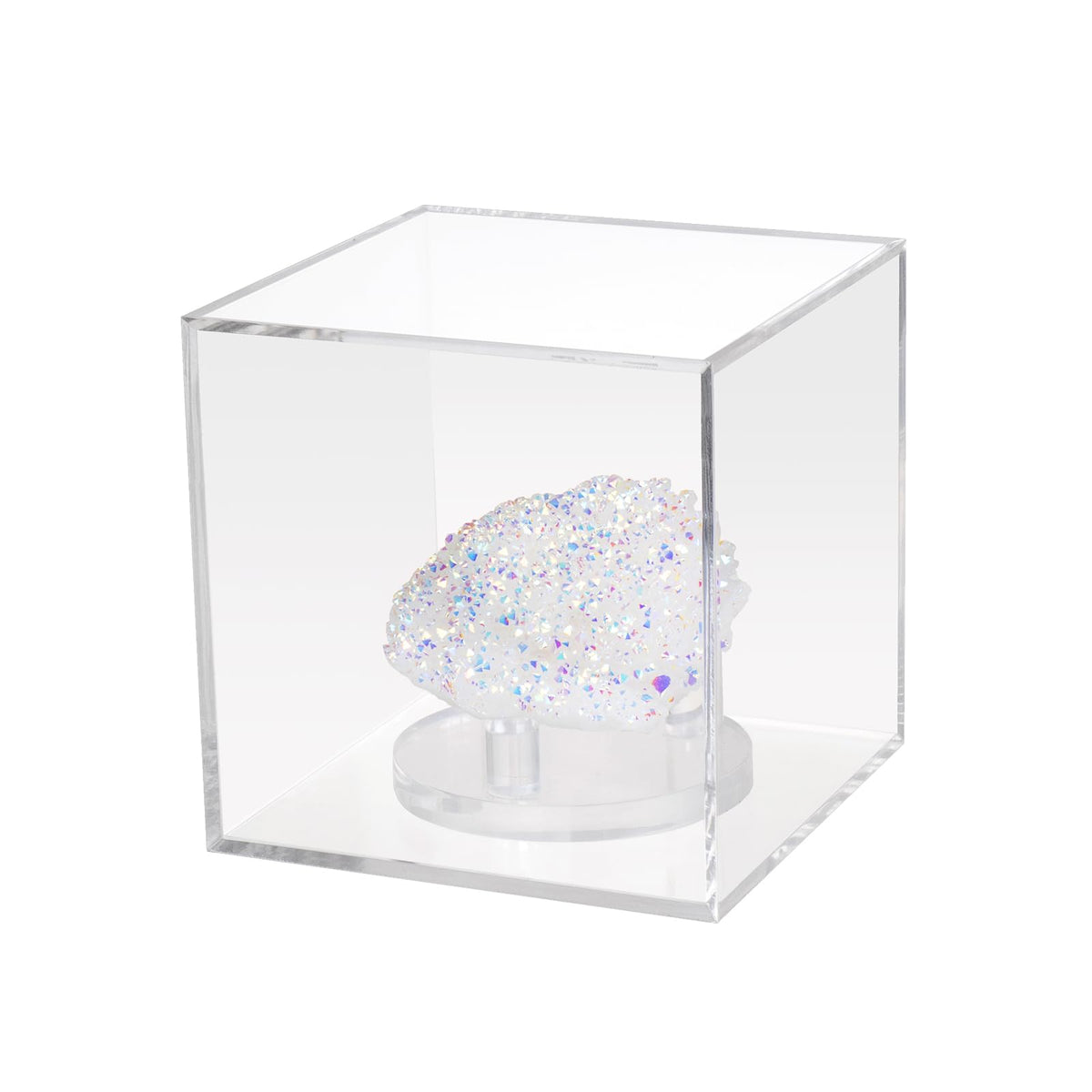Kcgani 3 Pegs Round Display Easel Stands with Transparent Acrylic Box, Multiple Decoration Storage Case, Small Items Stands for Displaying Collectible Stone Rock Mineral Geodes (Medium-4x4x4in, 1Pcs)