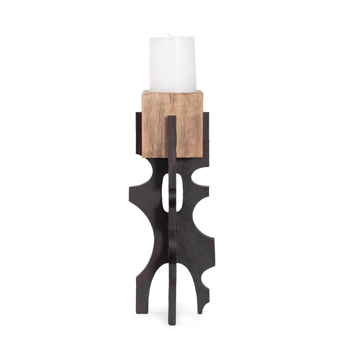 Howard Elliott Collection Cade Architectural Pillar Candle Holder, Black and Sand Modern Industrial Geometric Base Decorative Centerpiece for Living Room, Dining Table & Hallway Decor, Tall