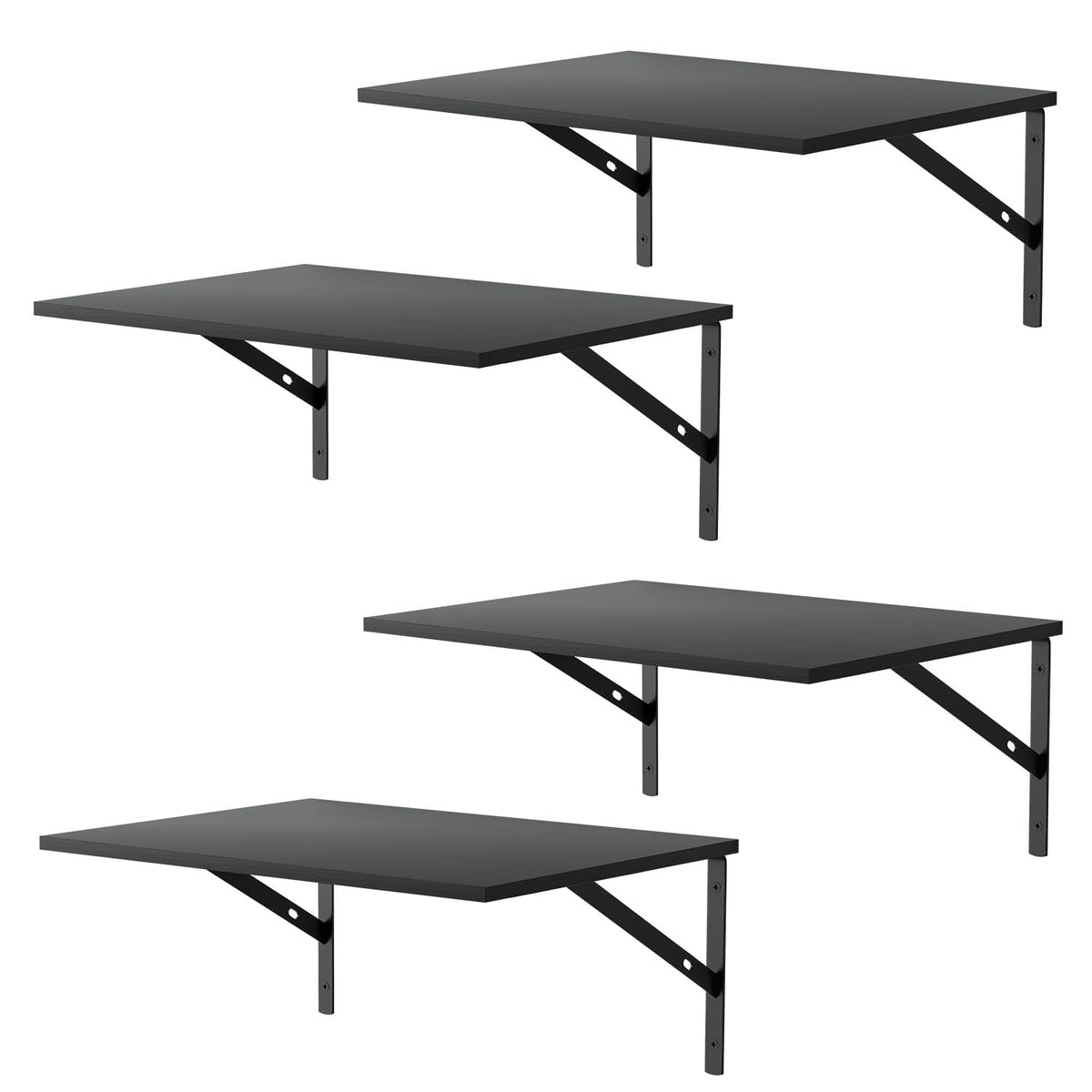 Deep Floating Wall Shelves - 4 Sets of 12 Inch Wide Black Wood Shelves for Bathroom, Bedroom, Kitchen, Living Room