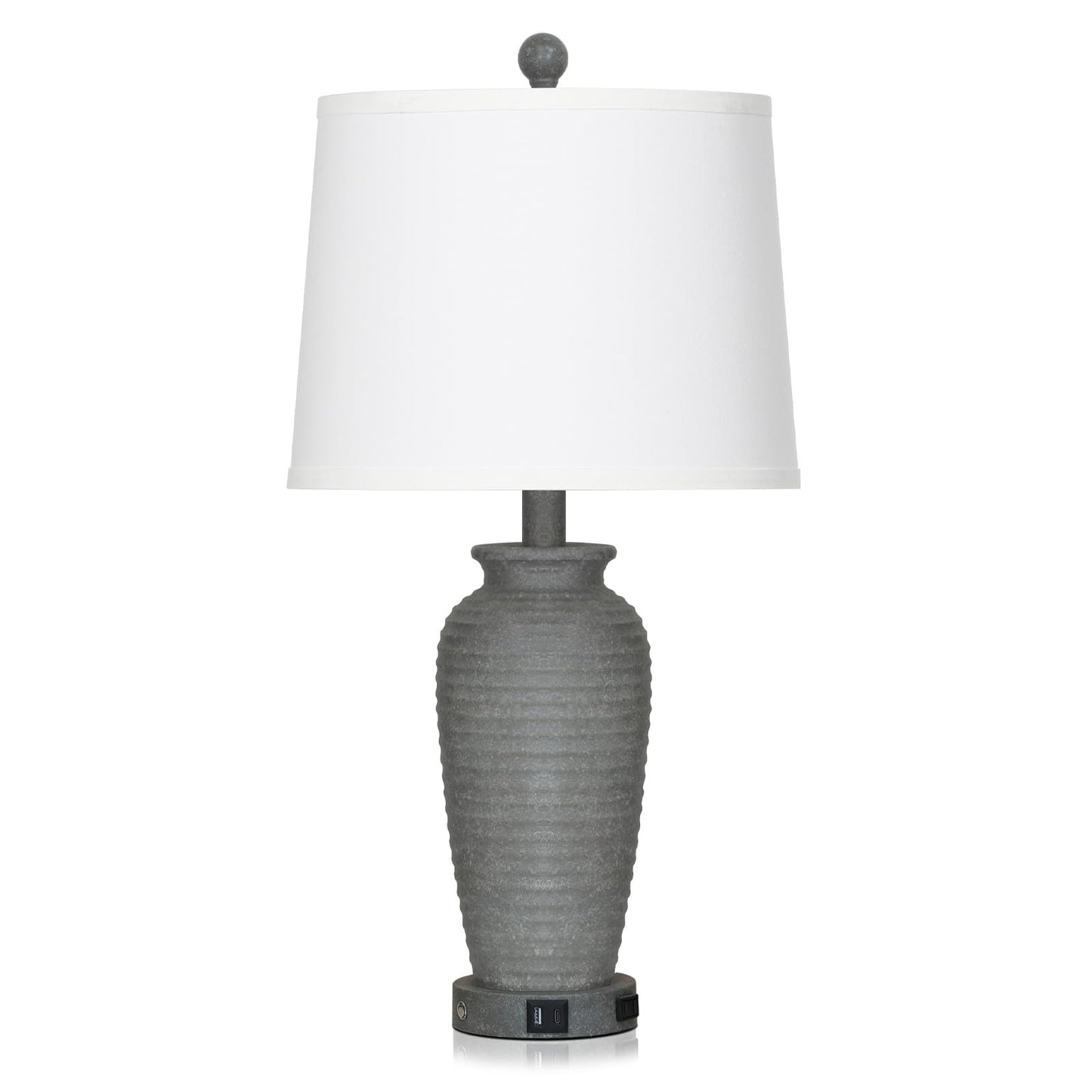CINSARY 25" Grey Farmhouse Jar Table Lamps, 3 Way Touch Control Rustic Bedside Lamps with USB A+C Ports & AC Outlet, Pot Nightstand Lamps for Bedroom End Table (LED Bulbs Included)