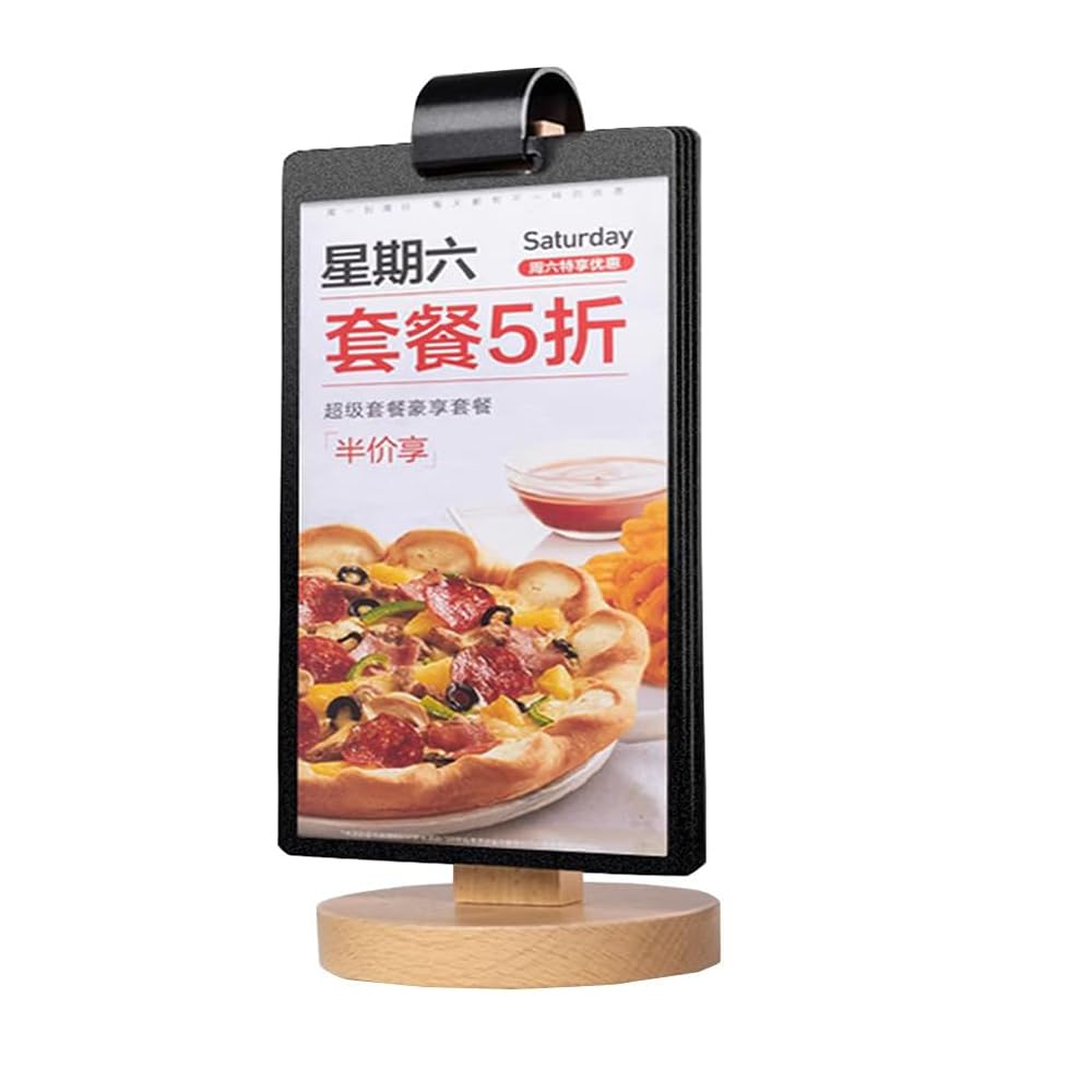 ECKEK Acrylic Sign Holder Multi-Page flip Sign Holder Menu Displays Double Sided 5 Pages-10 Sides, Wood Base Table Top Sign Stand (100*200mm/3.94×7.87 inches)