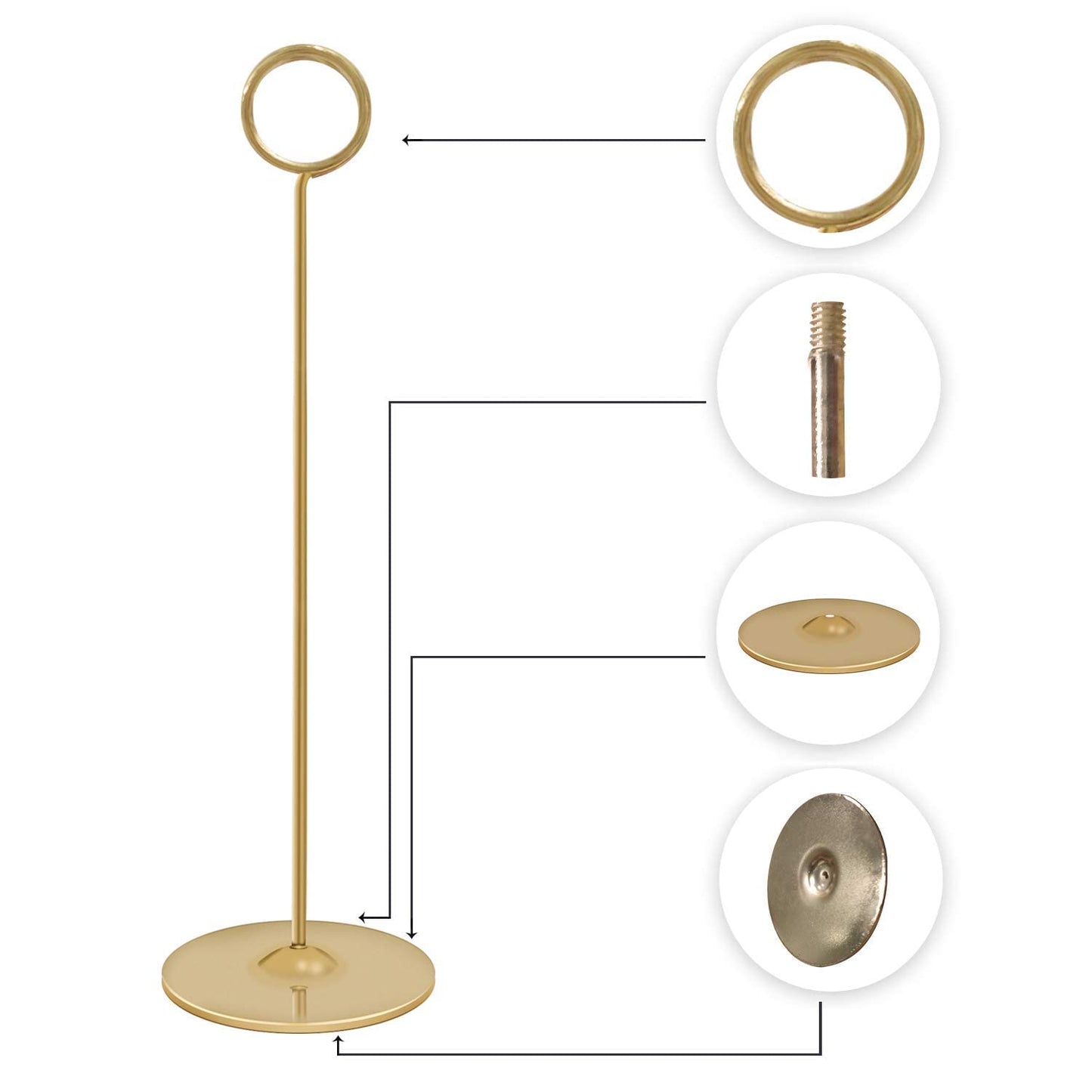 Urban Deco 16PK Gold Table Number Holders Place Card Holders 12 Inch Table Card Holders Steel Card Holders for Photos, Food Signs, Memo Notes, Weddings, Restaurants, Birthdays