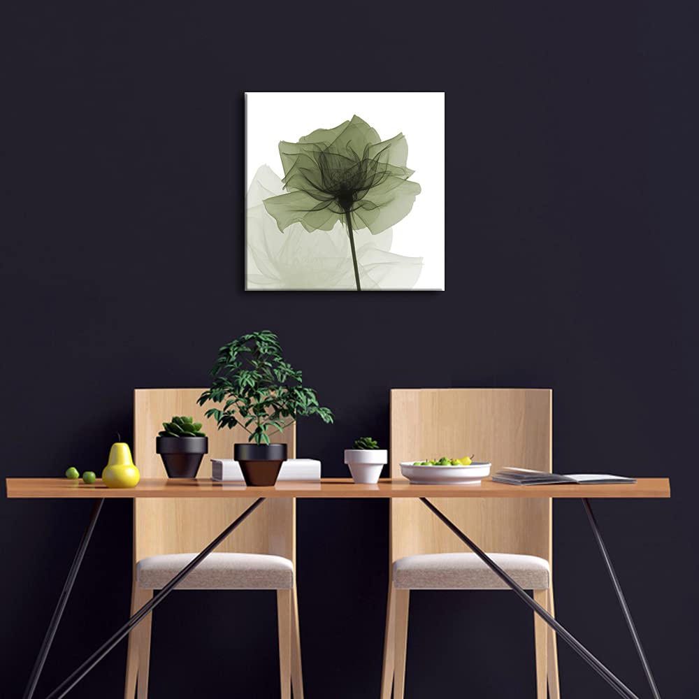 Wieco Art Large Contemporary Gallery Wrapped Floral Giclee Canvas Print Green Flickering Flowers Pictures Paintings on Canvas Wall Art Ready to Hang for Living Room Home Decorations 24x24 inch