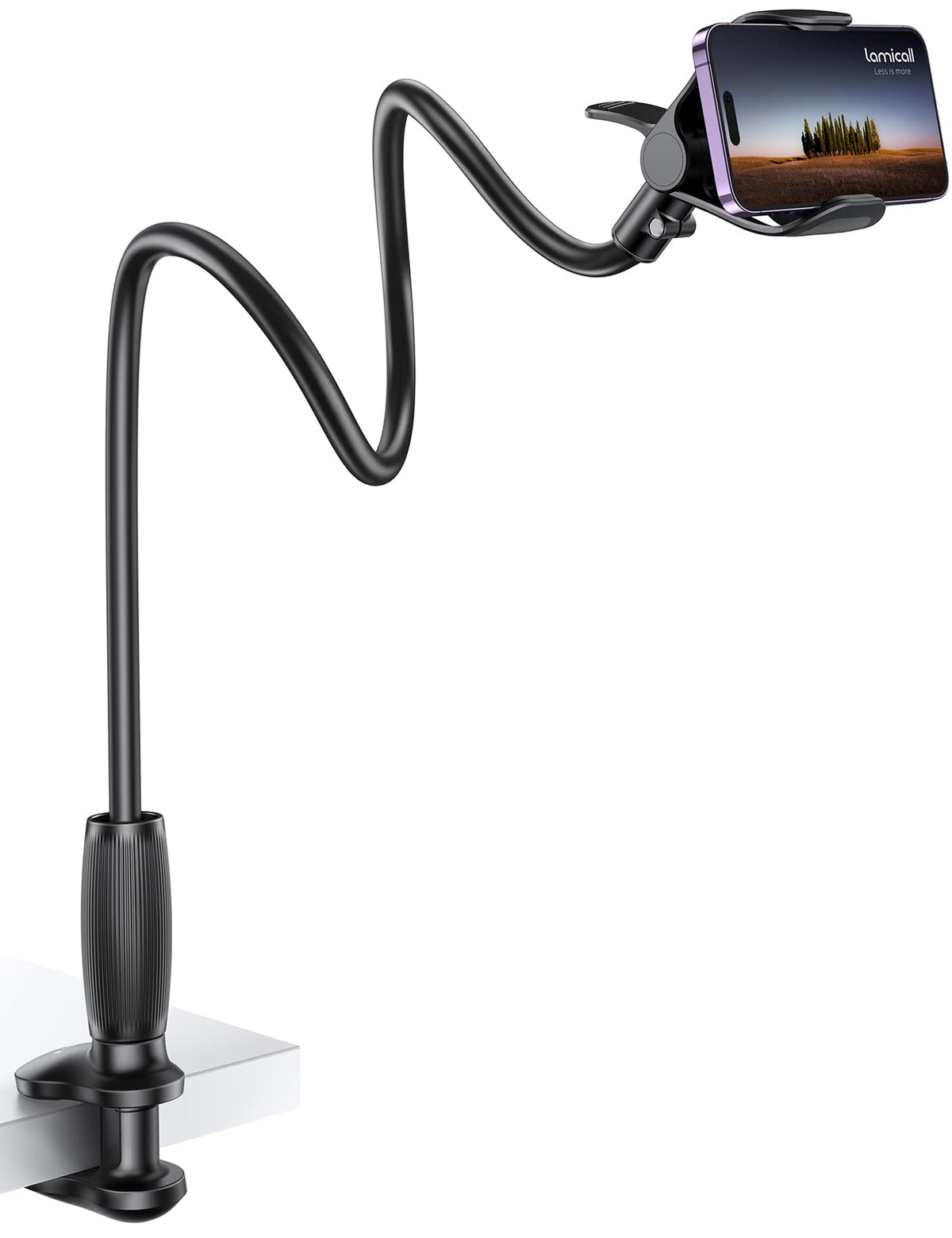Lamicall Gooseneck Phone Holder for Bed - [Upgraded Stable Clip] for Desk, Headboard, Bed, Bedside, Table, Flexible Gooseneck Long Arm Stand, Overhead Cell Phone Clamp Mount, Gift for All 4-7” Device