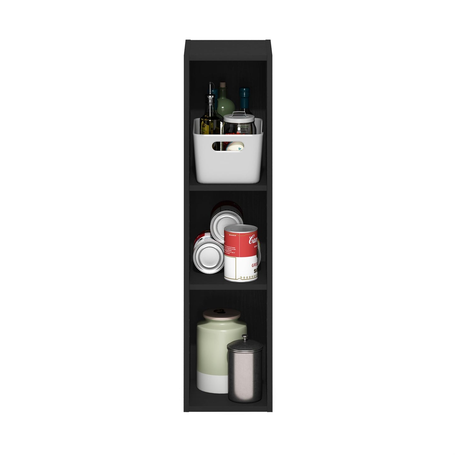 Furinno Fulda Book Shelf, 3-Tier Narrow Bookshelf, Bookcase with 8-in Width Storage Shelf, 9.3 x 7.9 x 31.5, for Living Room, Bedroom, Home Office, Blackwood
