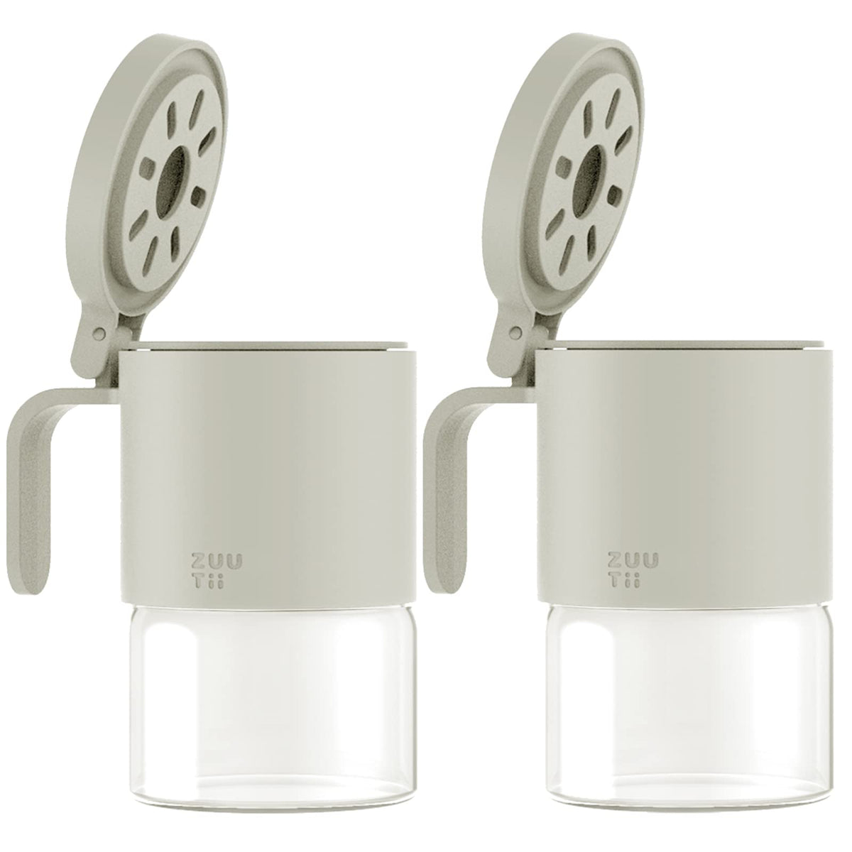 Zuutii Glass Spice Jars,Spice Containers with Spoons, Set of 2 10oz/300ml Spice Bottles, Mini Seasoning Storage Jars with Flapper Caps for Salt, Sugar, Peppers, Chili in Kitchen
