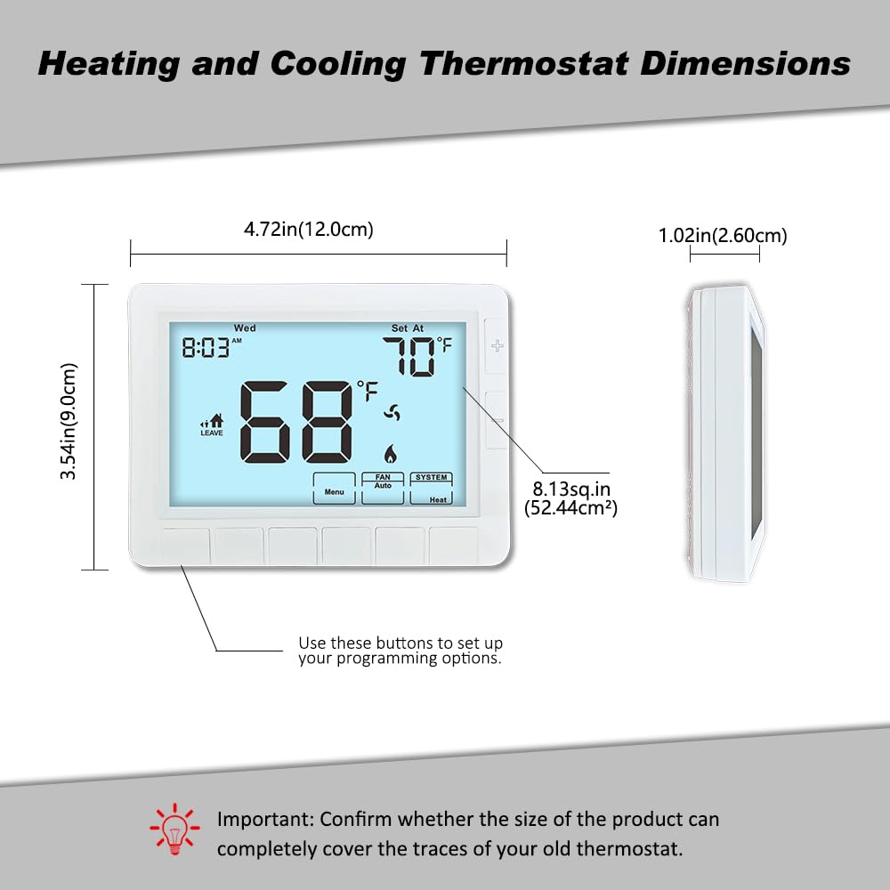 Programmable Auto Changeover Thermostat for House, Conventional Single-Stage Systems,1 Heat/1 Cool, Extra Large Display, Smart Auto Switching, White Backlight