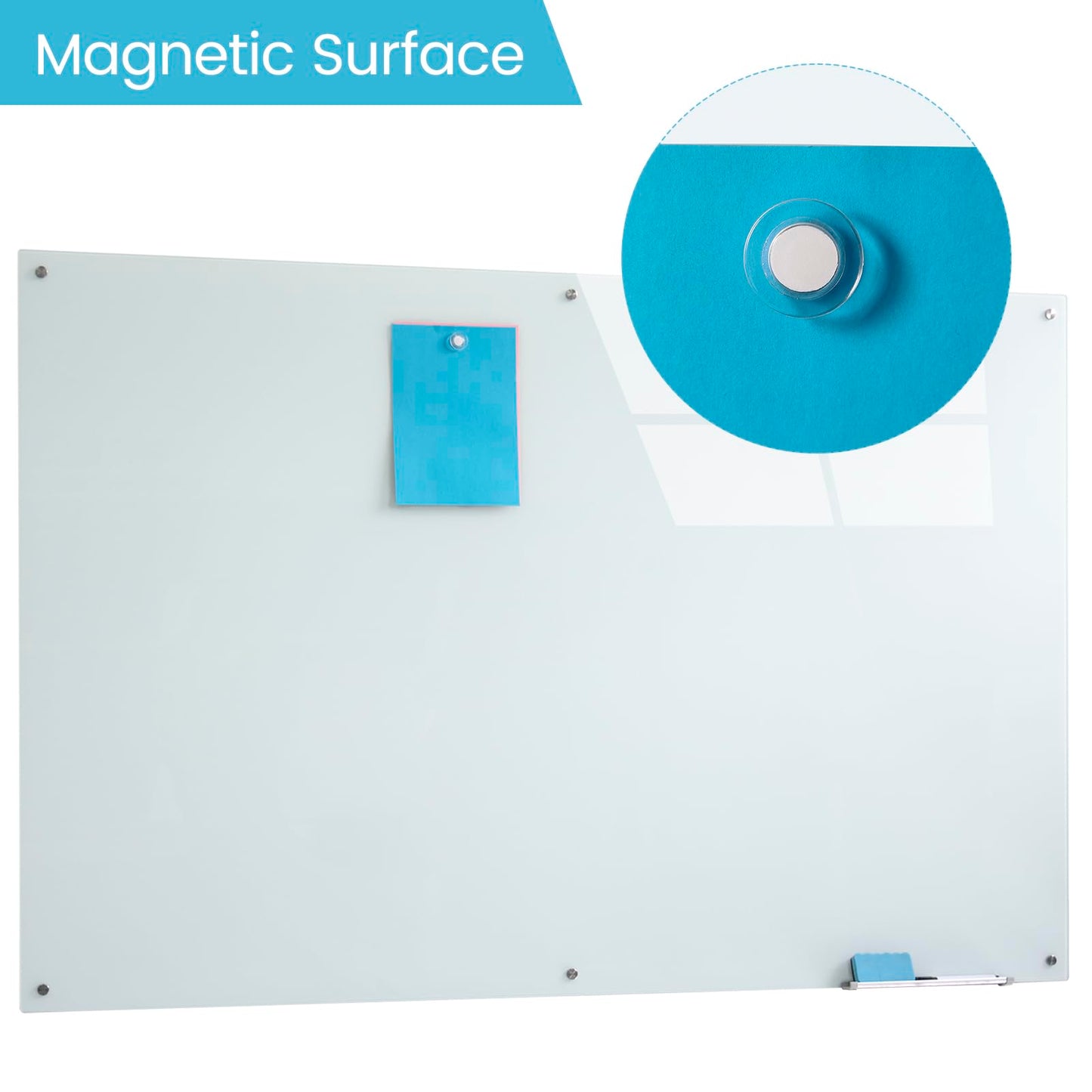 Glass Magnetic Dry Erase Board 72"x48" Frameless Wall Mounted Glass White Board for Wall, Large Frameless Magnetic glassboard for Office, Home & School
