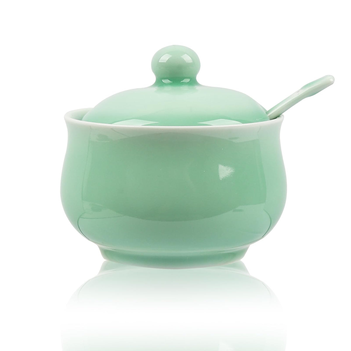 Tingyework Porcelain Salt Cellar with Lid and Spoon, 4.4 oz Salt Container Sugar Bowl for Spice & Seasonings, Elegant Kitchen Counter Decor, Chinese Celadon (Light Green)