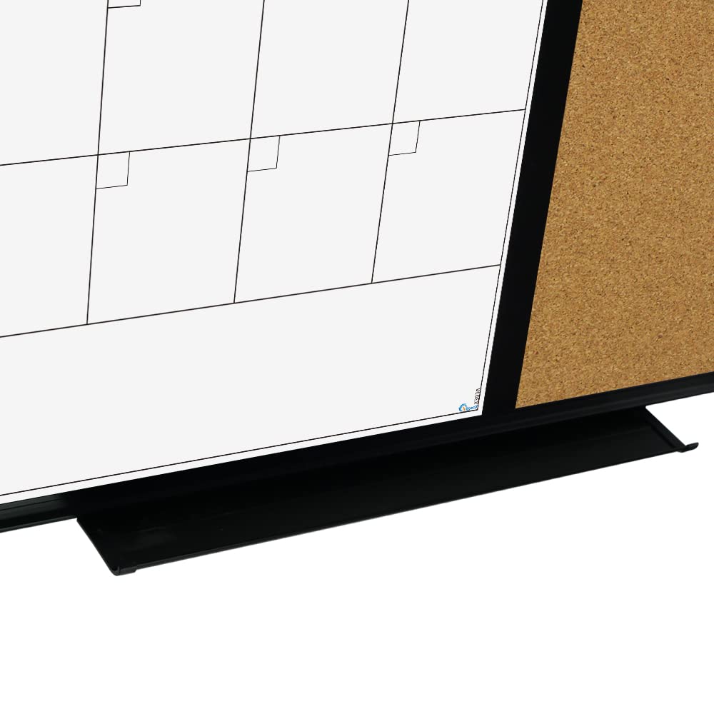 XBoard Dry Erase Calendar Whiteboard 28 X 20 - Combo White Board Calendar Monthly, Magnetic White Board + Corkboard with Black Aluminum Frame