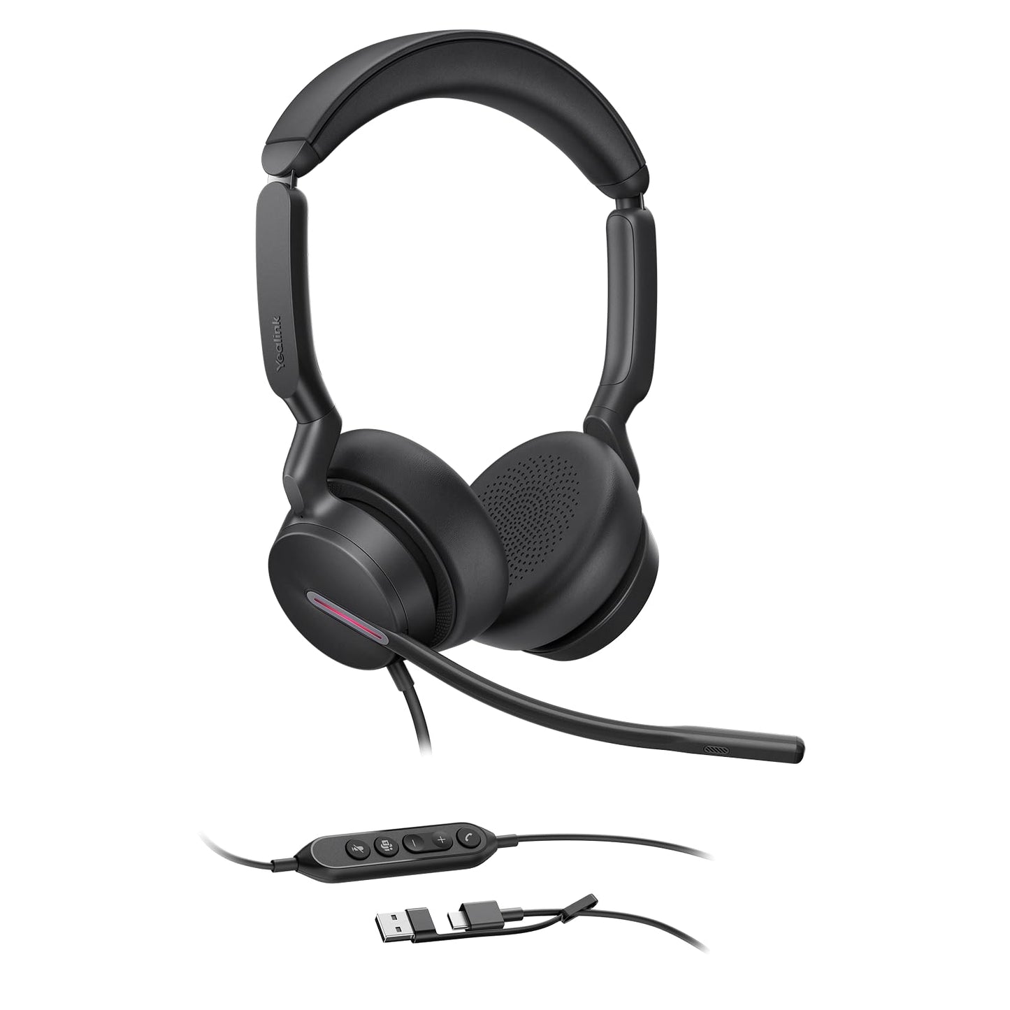Yealink UH46 USB Headset with Mic, Wired Headset with 3 Noise Cancelling Microphones for PC/Computer/Laptop, Teams Certified, in Line Controls for Home Office Online Meetings, Plug & Play USB-C/A