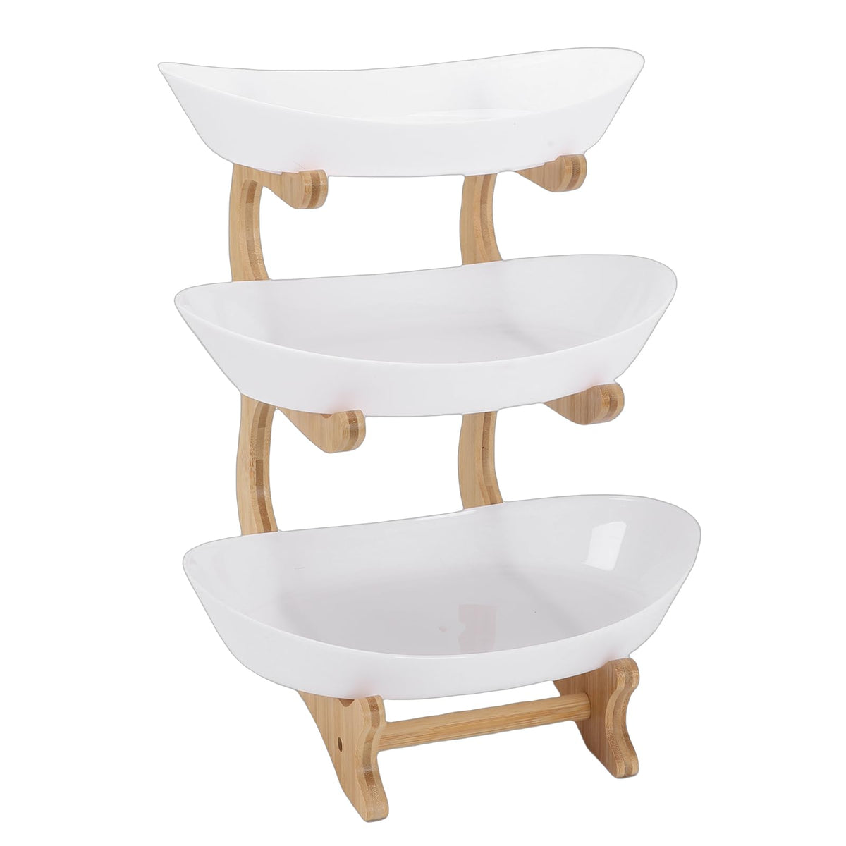 Aqur2020 Wooden Fruit Stand, 3 Tier Rustic Fruit Basket Holder with Large Capacity, Multi Layer Serving Tray, Sturdy Wood Base Snack Rack for Home Kitchen Party Table (White)