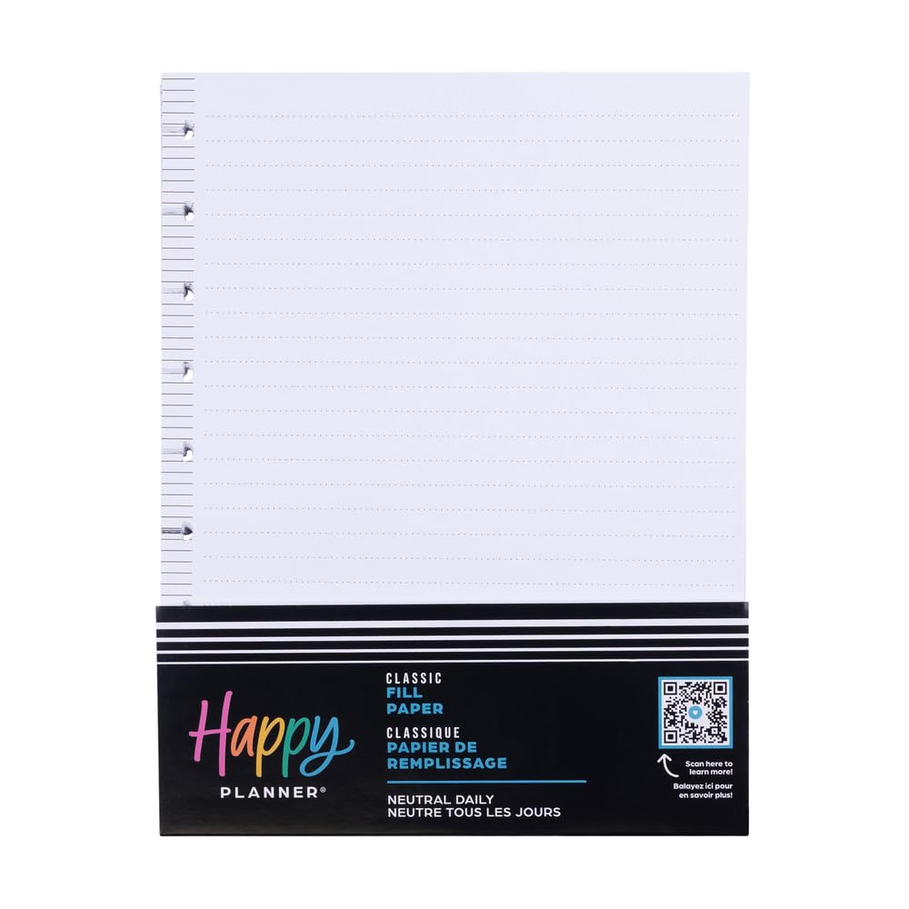 Happy Planner Refill Paper for Planners and Journals, Neutral Daily Notebook Planner Paper, Classic Size, 100 Sheets, 7" x 9 3/4"