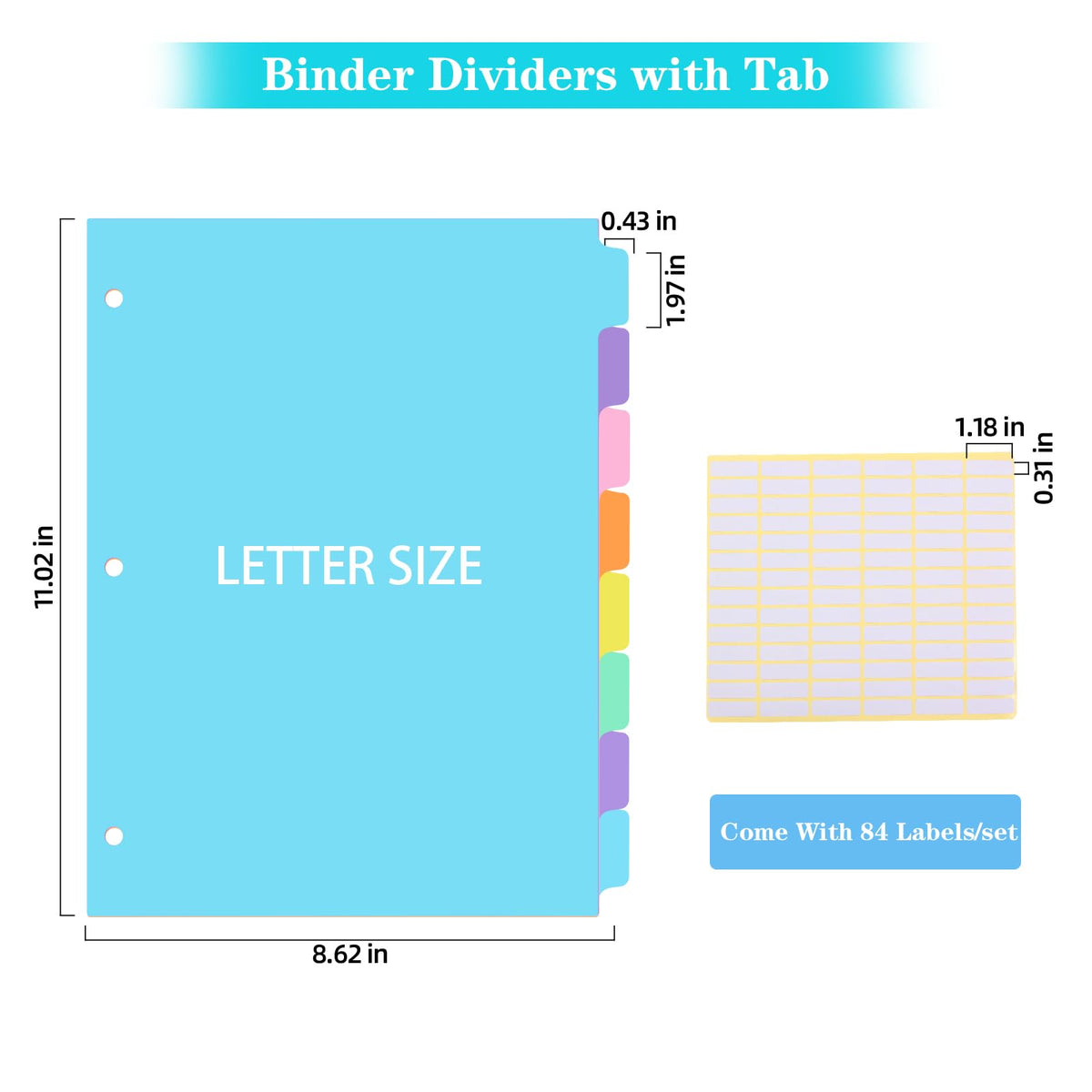 3 Ring Binder Dividers with TAB,24PCS/3 Set Plastic File Dividers,8 Tab 3 Hole Punch Dividers,Pastel Color,Letter Size,3 Sets