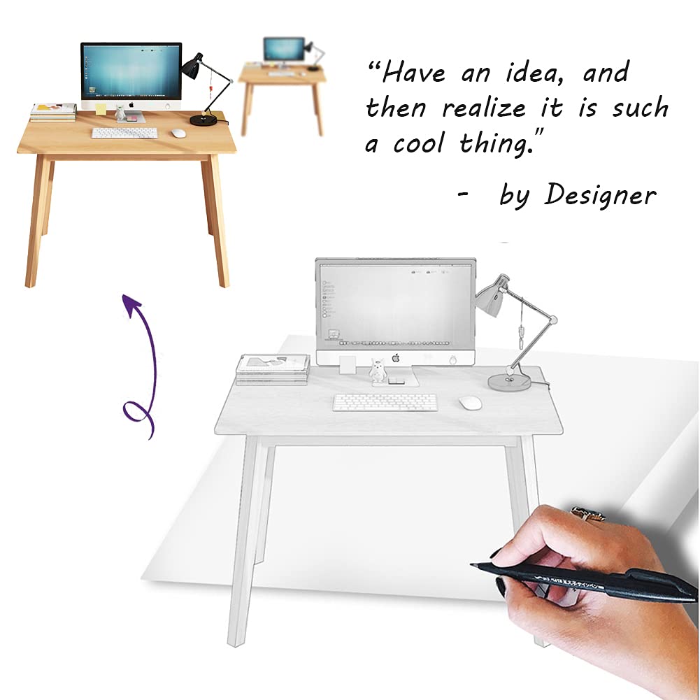 IOTXY Simple Wooden Writing Desk - Modern Minimalist Style PC Laptop Computer Workbench with Solid Wood Legs, 47" W Home Office Work Table for TV Stand Music Video Live Broadcast Workstation, Oak