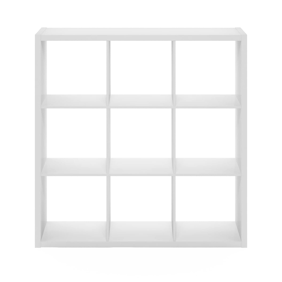 Furinno Cubicle Book Shelf, 9-Cube Bookshelf, Extra Thick Frame Reversible Tall Wide Bookcase with Open Back, 14.6 x 44 x 44, for Living Room, Bedroom, Home Office, Plain White